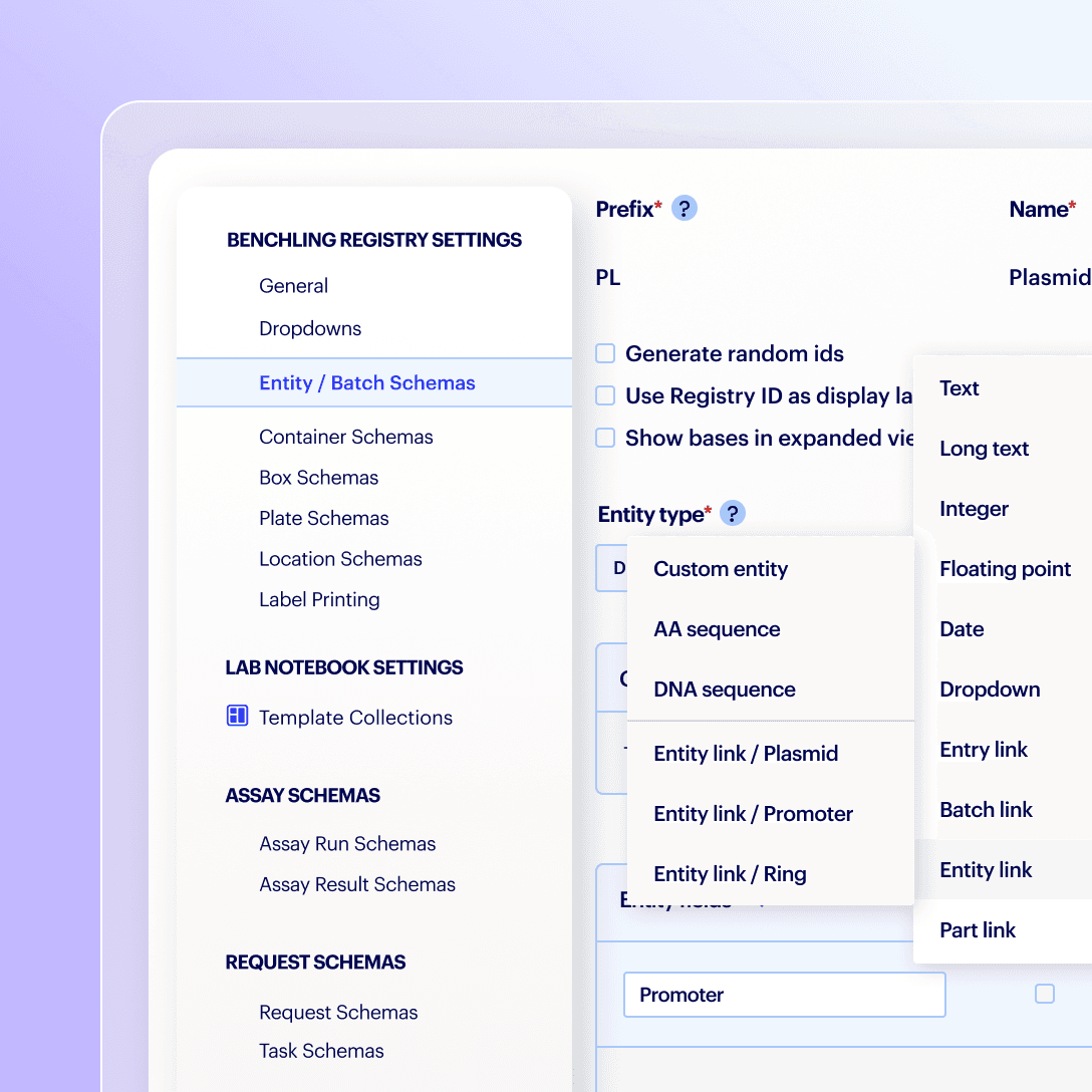 Codeless configuration in Benchling Registry